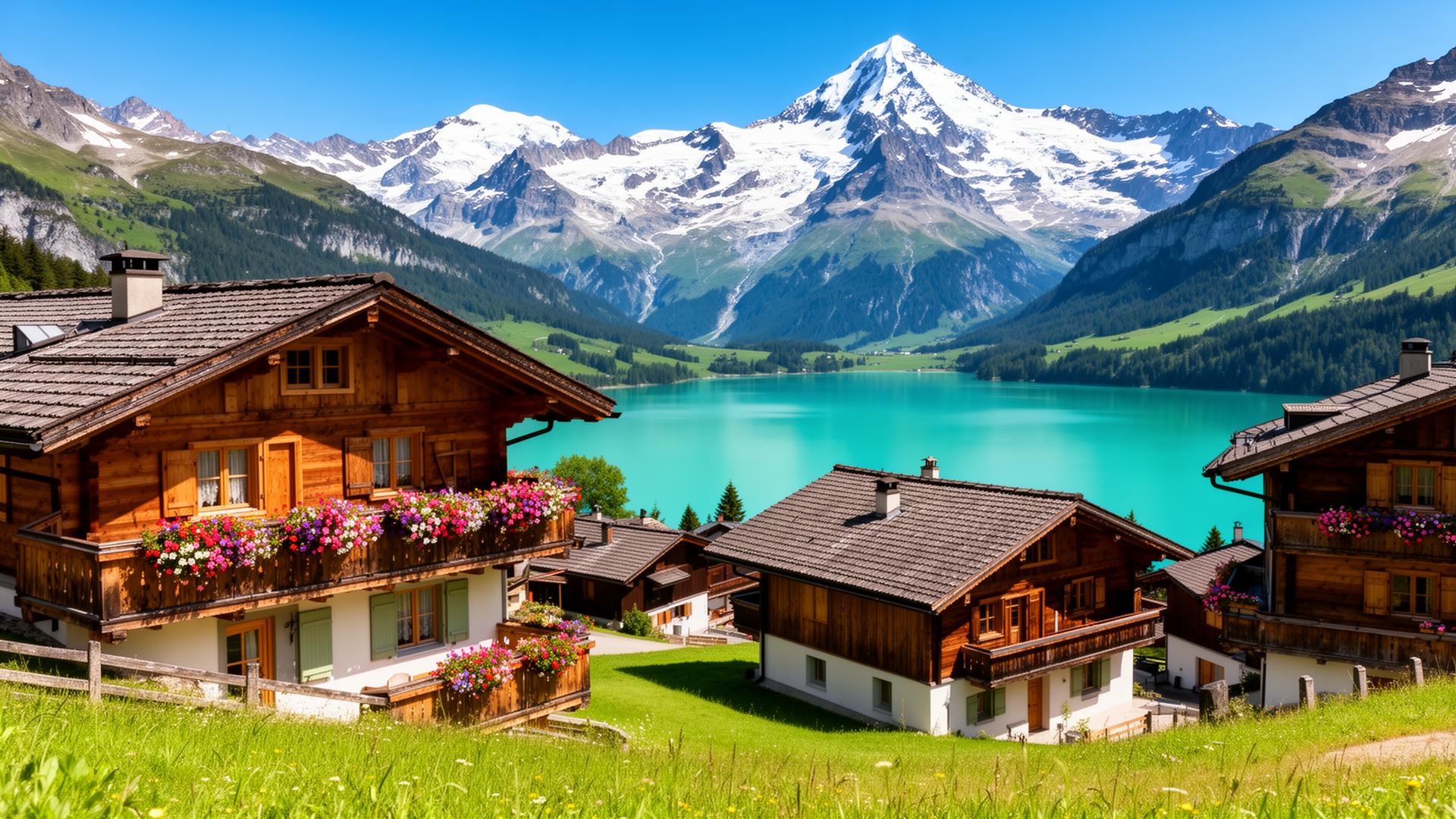 Paisagem dos Alpes Suíços com efeito de visão embaçada